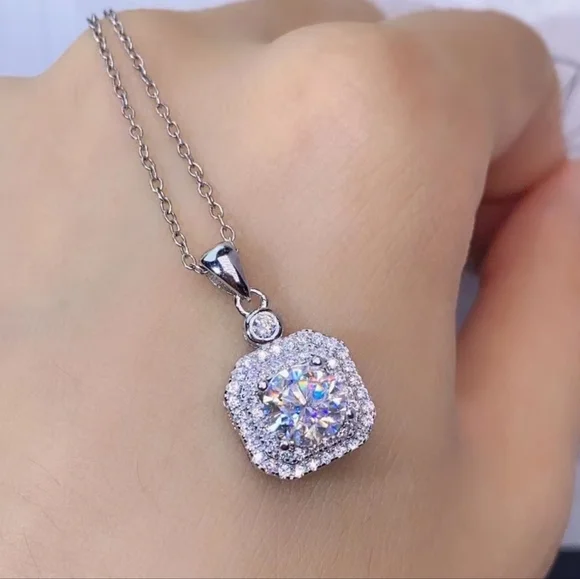 Sterling silver 2ct diamond necklace - Picture 1 of 4